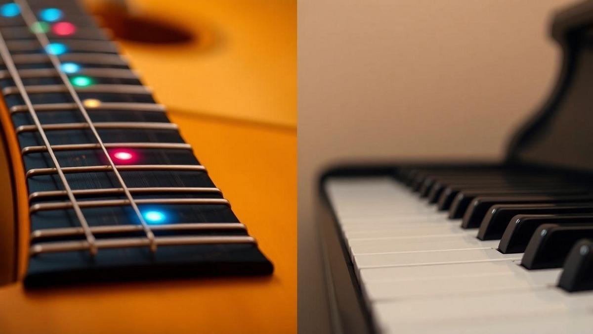 Visual guide to scales on the fretboard and keyboard